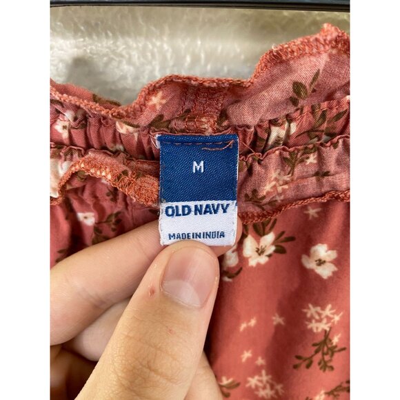 Old Navy Womens Pink Floral-Print Elastic Waist Wide-Leg Pants M Lightweight - Picture 3 of 7